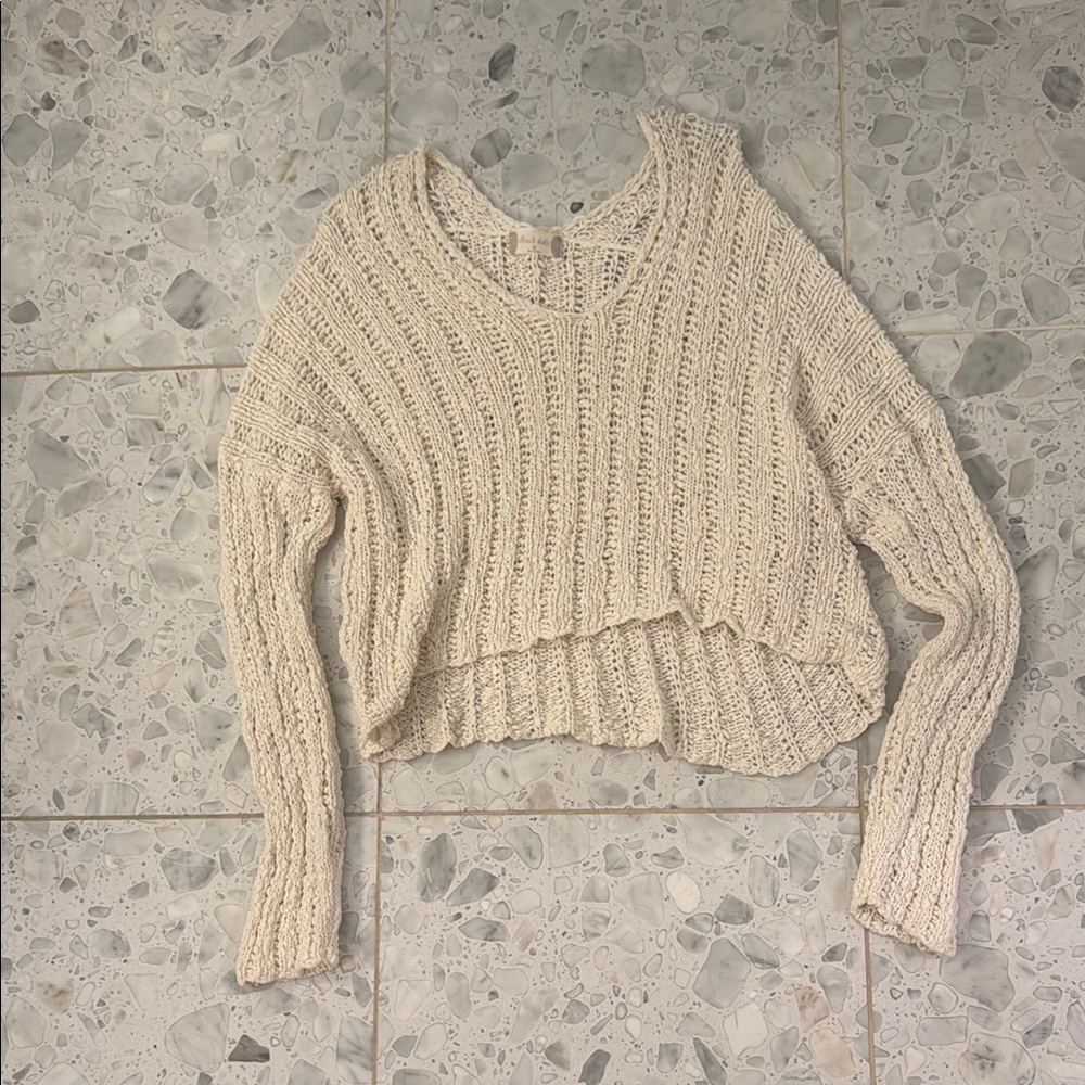 Altar'd State Cream V-Neck Sweater with Ribbed Texture